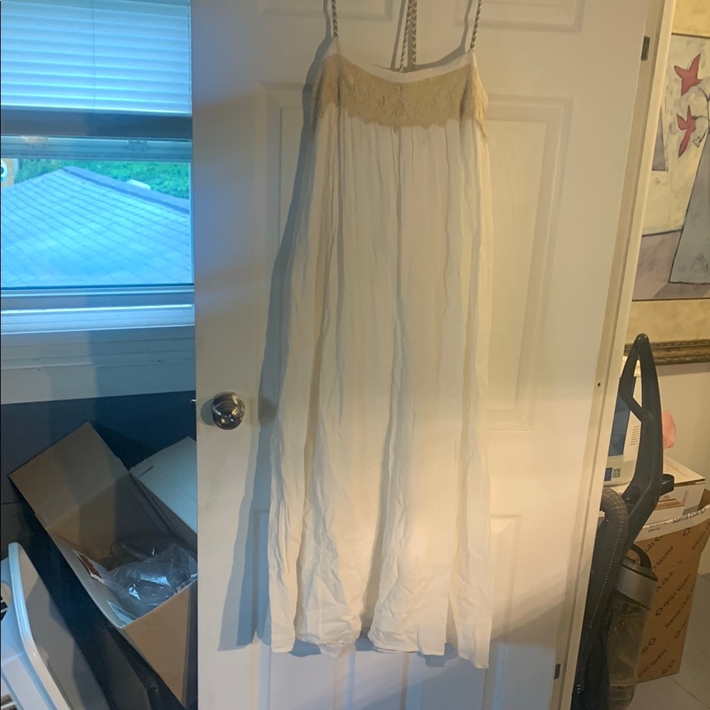 Zara Cream Maxi Sundress with Spaghetti Strap Neckline